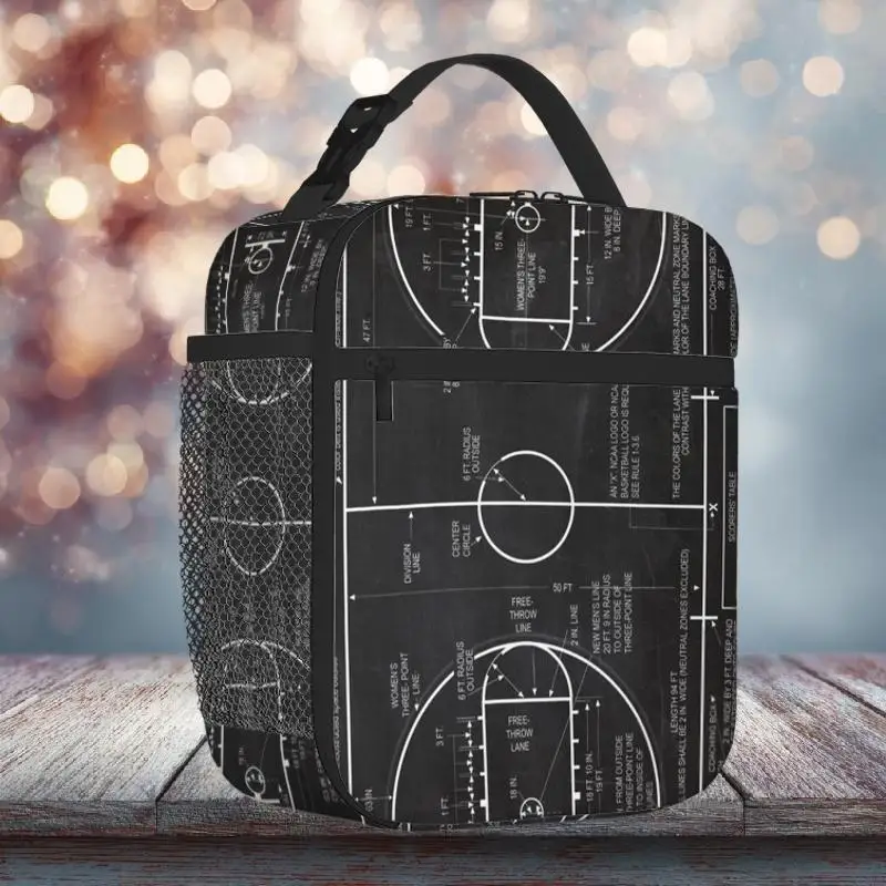 Basketball Court Dimensions Diagram Printed Insulated Thermal Bag Durable Polyester, Reusable Portable, Ideal for Home, Office