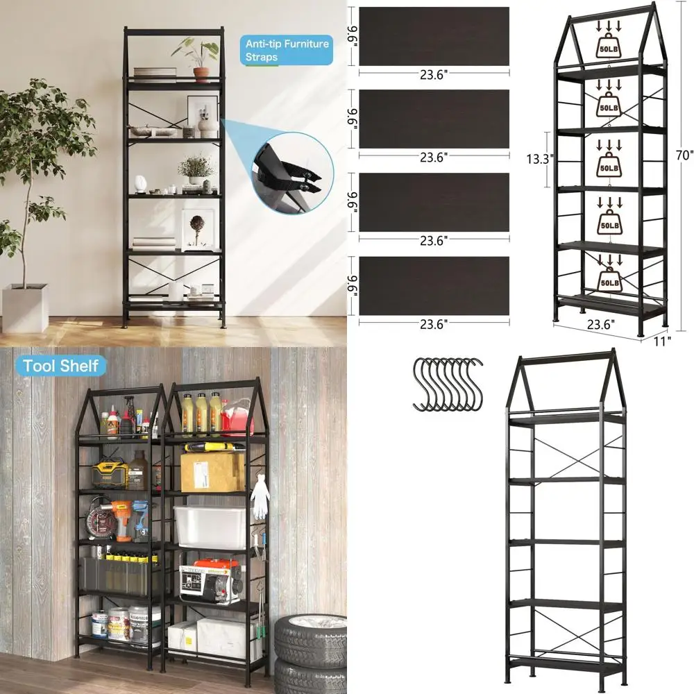 

Современная 5-ярусная высокая книжная полка, черная, органайзер для хранения для домашнего офиса и кабинета