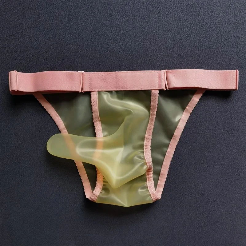 Mens Sexy Transparent Latex One Piece JJ Sheath G-string Briefs Tanga Couple T-back Gay Erotic Low Waist Rubber Safety Thong