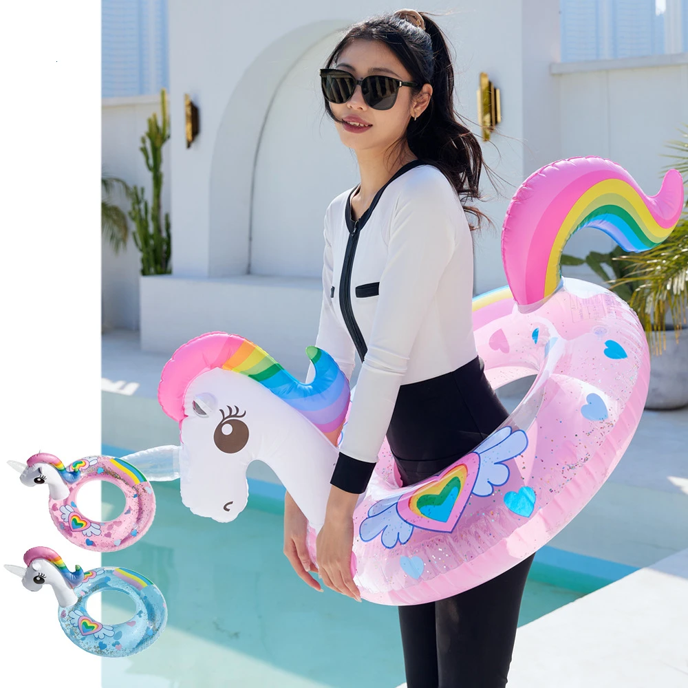 Anillo de natación de unicornio de dibujos animados para bebé, juguete inflable, anillo de natación para niños y adultos, flotador circular de natación, piscina, playa, juguete para jugar en el agua