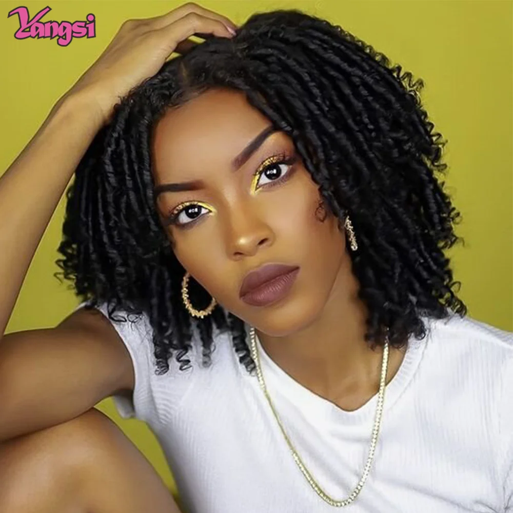 

Full Star 14“ Dreadlock Curly Wigs for Black Woman Ombre Burgundy Brown Color Short Curly Locs Braids Wigs Can Adjust Size