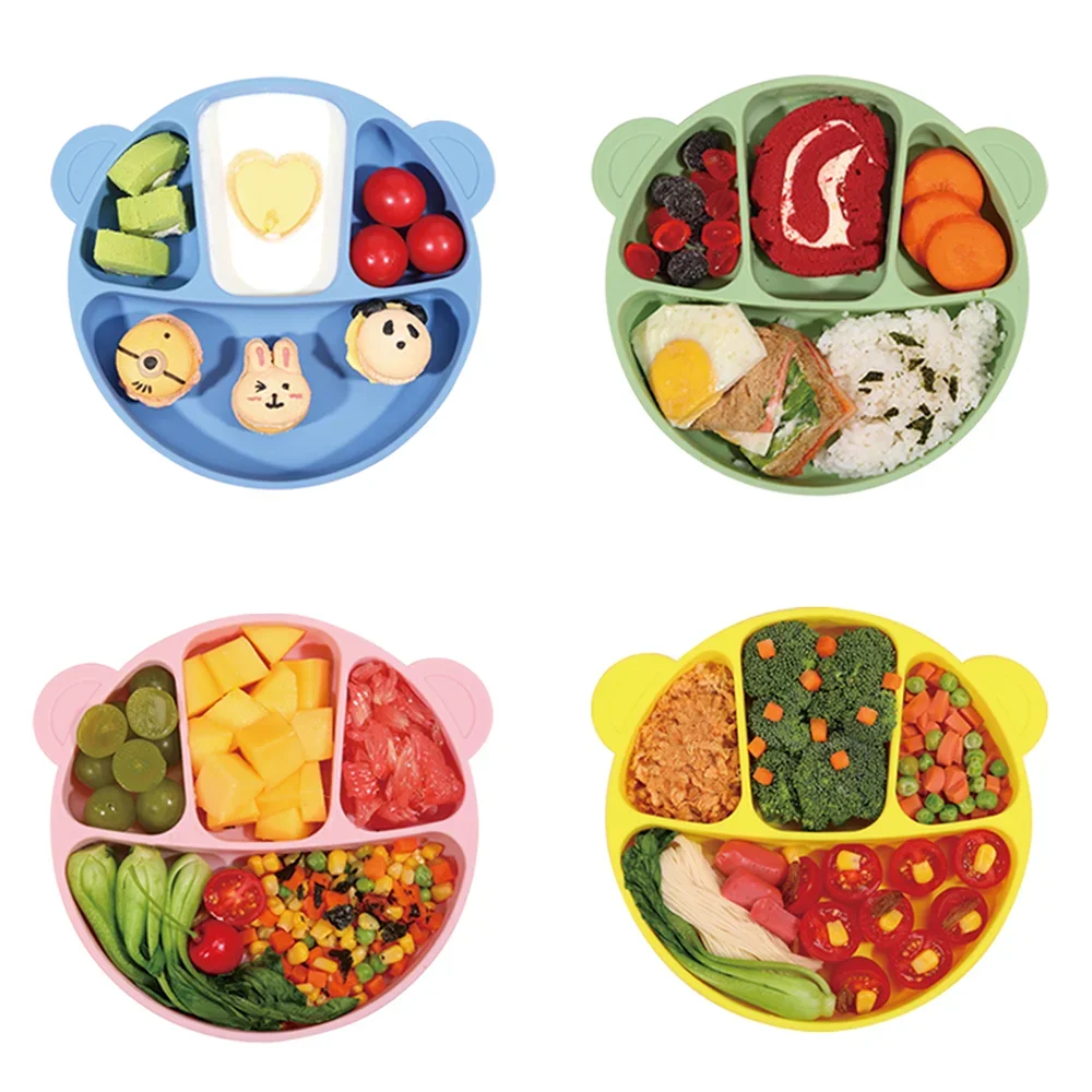 Baby Silicone Dining Plate Kids Feeding Plate Sucker Bowl Solid Color Cartoon Children's Dishes Sucker Toddle Training Tableware