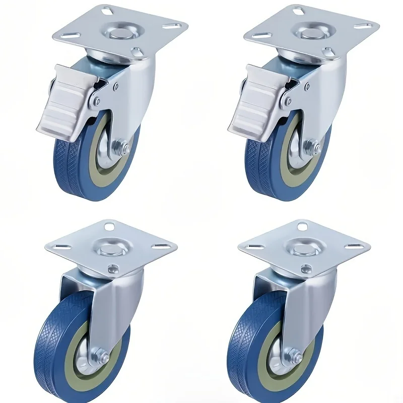 2-Zoll-Lenkrollen, 2 mit Bremse und 2 ohne Bremse, 360-Grad-Polyvinylchlorid-Gummiräder für Wagen, Möbel, Werkbank