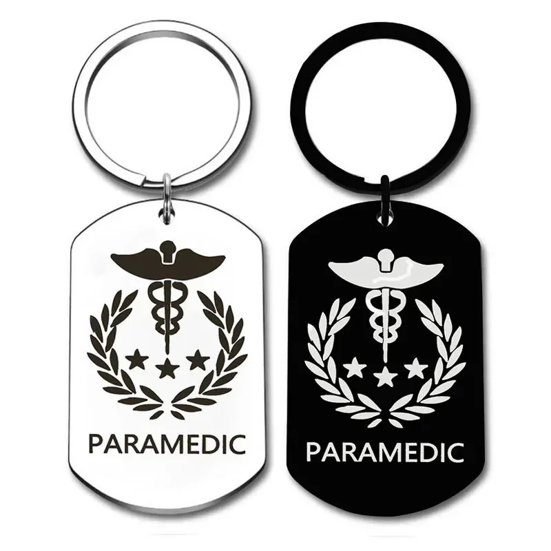 Medical Sign Keychain Snake Cane Life Star PARAMEDIC Emergency Code Double-sided Personalized Customized Information Storage