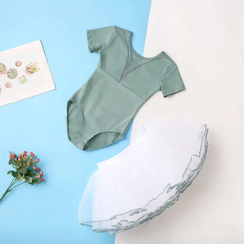 فستان ممارسة الرقص الصيني للأطفال فستان الباليه للفتيات بأكمام قصيرة للجمباز البدني