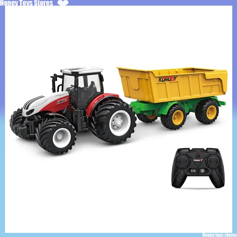 Inertia Tractor Trailer With Headlights Farm Toy Set 1:24 Car Truck Farm Simulation Child\'s Birthday Christmas New Year Gift