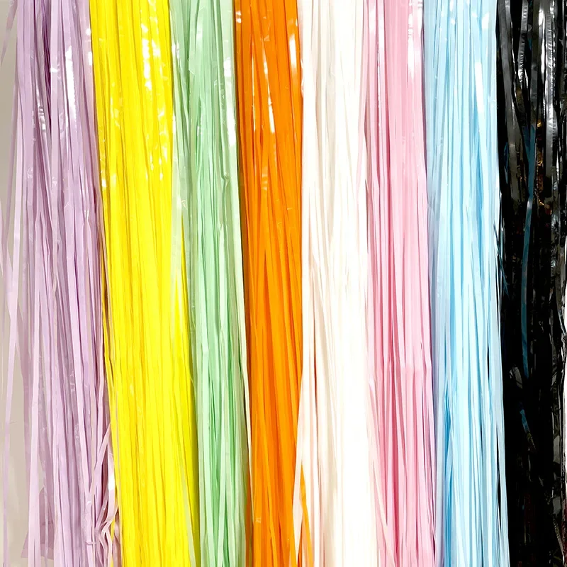 1x2m Weißer Hintergrundvorhang Maca Pastellrosa Blau Schwarz Weiß Fransen-Folienvorhang für Hochzeit Geburtstag Party Dekoration – Detail 6