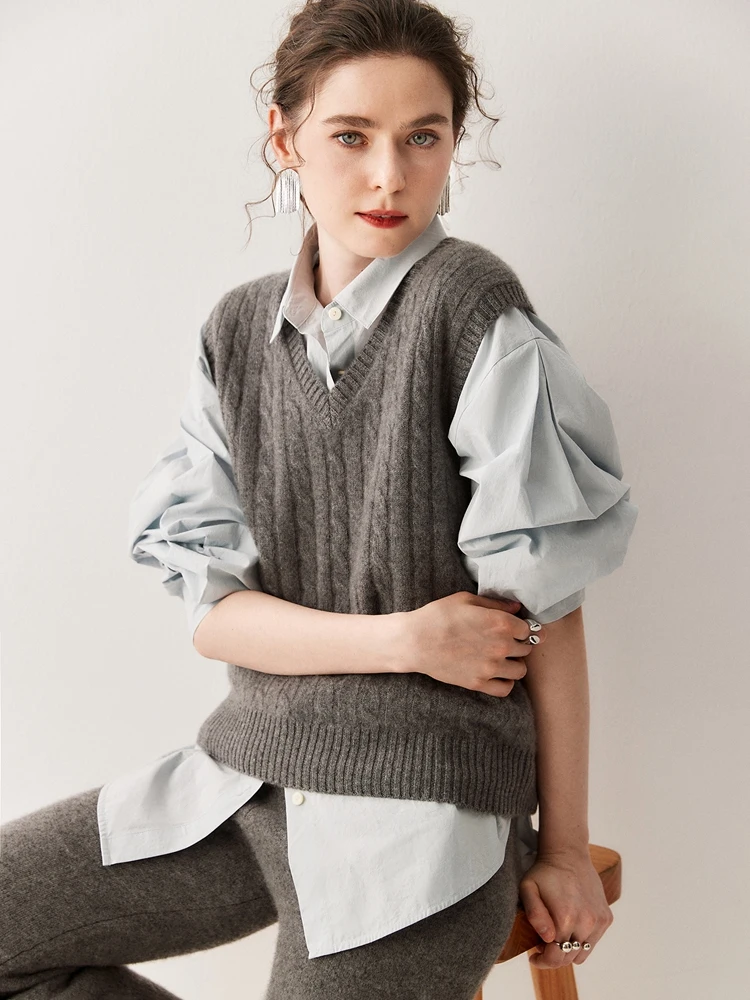 

Chic Women's Vest Sweater Sleeveless 100% Cashmere Vest Autumn Winter Sweater Pullover Clothes V-neck Classics Waistcoat Knit