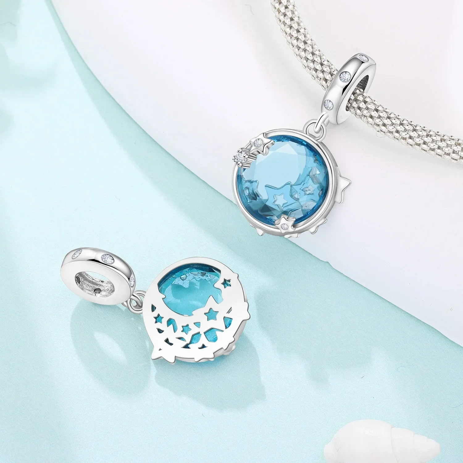Silver-Plated Blue Star Dangle Charms Beads Fit Original Bracelets Bag Keychain Charms Beads Pendant Diy Women Jewelry Gift