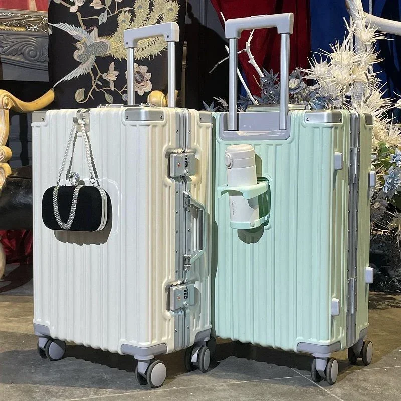 Universal Luggage Trolley Case For Men Women New Design Cup Holder Wheel Travel Password Box Temperament Suitcase Large Trunk