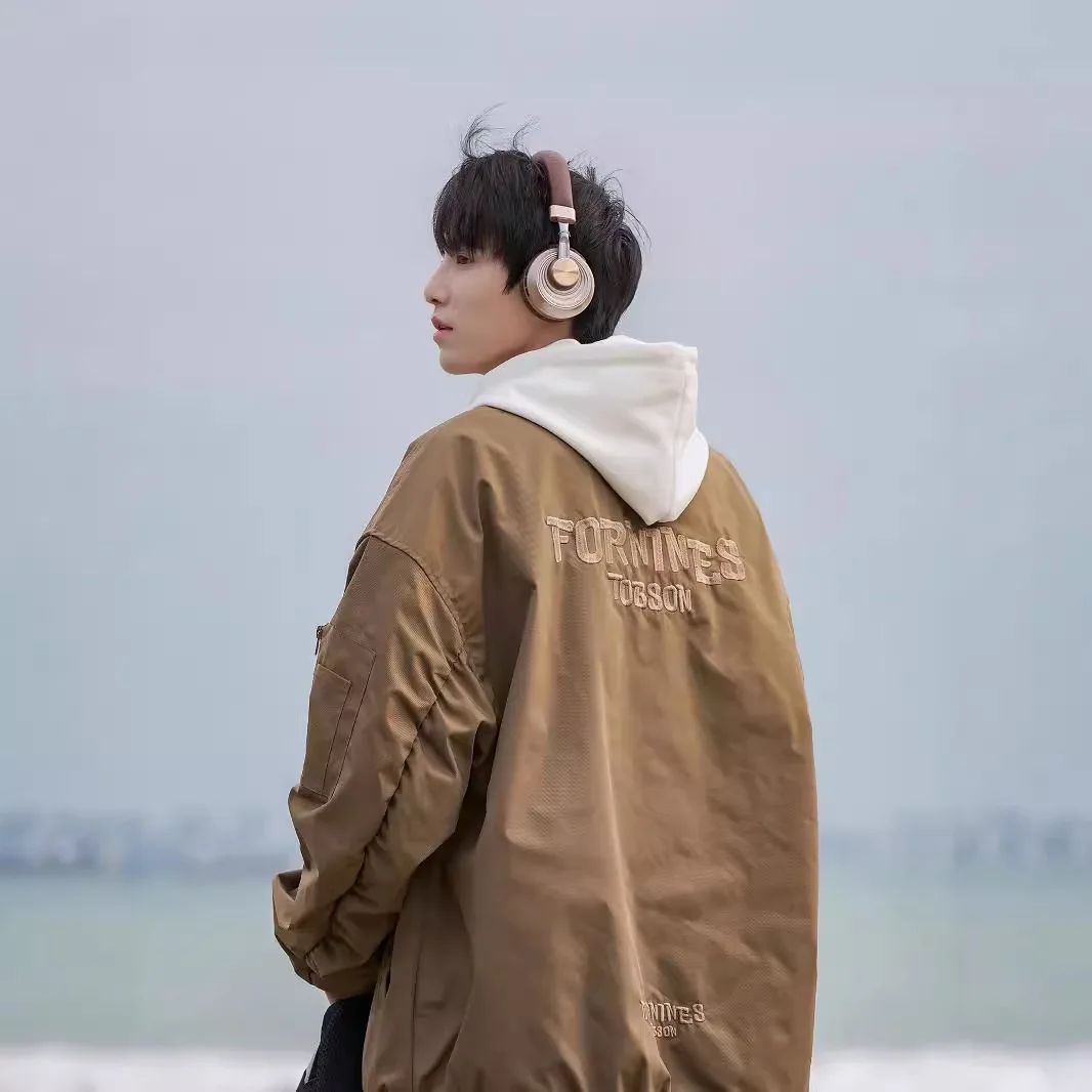 2025 New Autumn Fashionable Stand-up Collar Flight Jacket Men Loose Casual Letter Embroidered Motorcycle Clothing Boutique