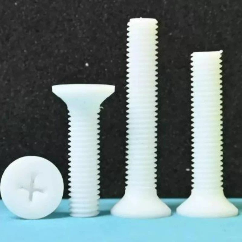 5pcs PTFE Cross Countersunk Head Screw M3 M4 M5 M6 M8 M10 M12 High Temperature Resistant PTFE Flat Head Bolt  Length 6mm~60mm