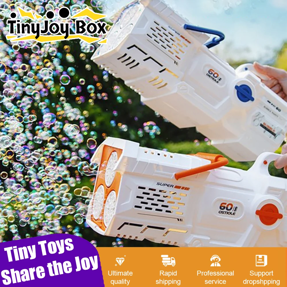 Automatische elektrische 60-Loch-Blasenpistole, Seifenblasen, Blasmaschine, Outdoor, Bad, Party, Spielzeug, LED-Licht, Geschenke zum Kindertag