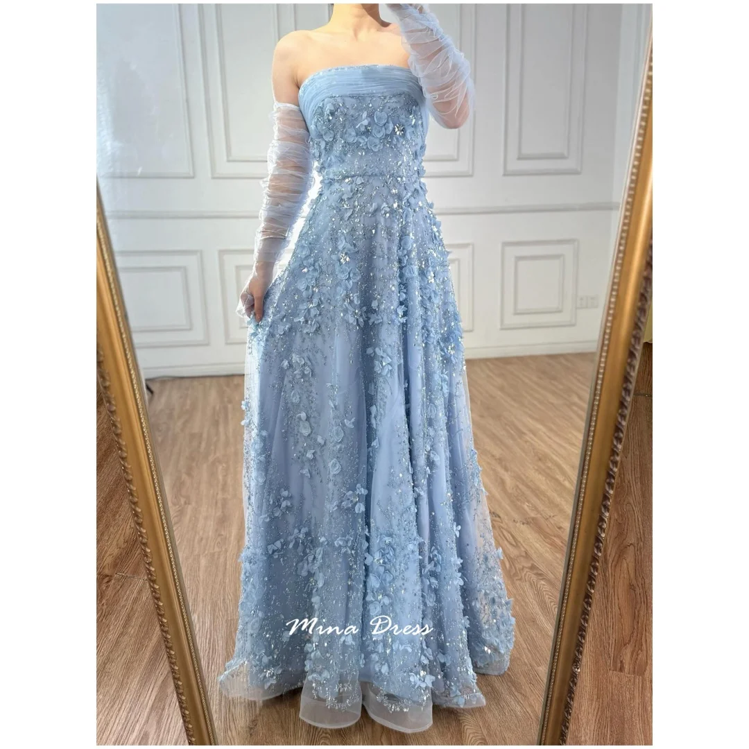 Mina Abiti eleganti da donna personalizzati con fiori 3D per occasioni speciali Perline Abito da sera arabo con top a tubo Abito da ballo di lusso