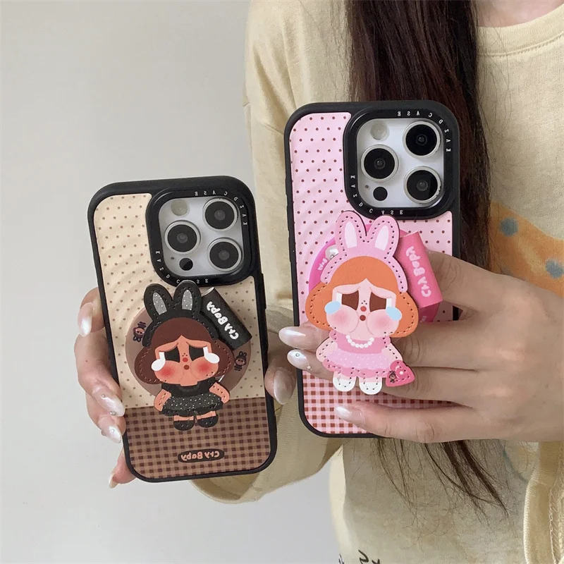 

Funny Cute Mustache Kitty 3D Bow Phone Case For iPhone 17 16 Pro 15 14 Pro Max Cover with Hand Strap Cartoon Protective Cases