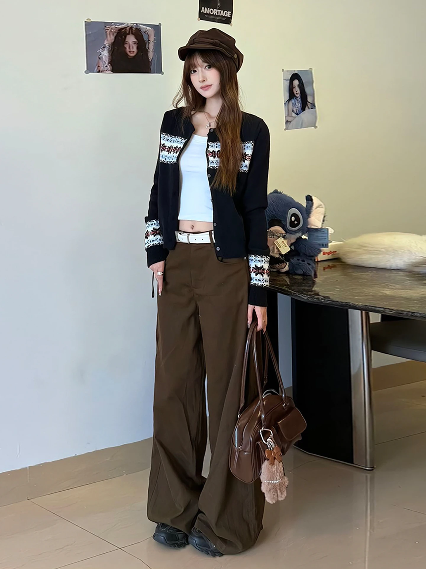 เสื้อคลุมไหมพรมถักลาย Fair Isle สไตล์เรโทรสำหรับผู้หญิง ฤดูใบไม้ร่วง ฤดูหนาว รุ่นใหม่ สไตล์เกาหลี