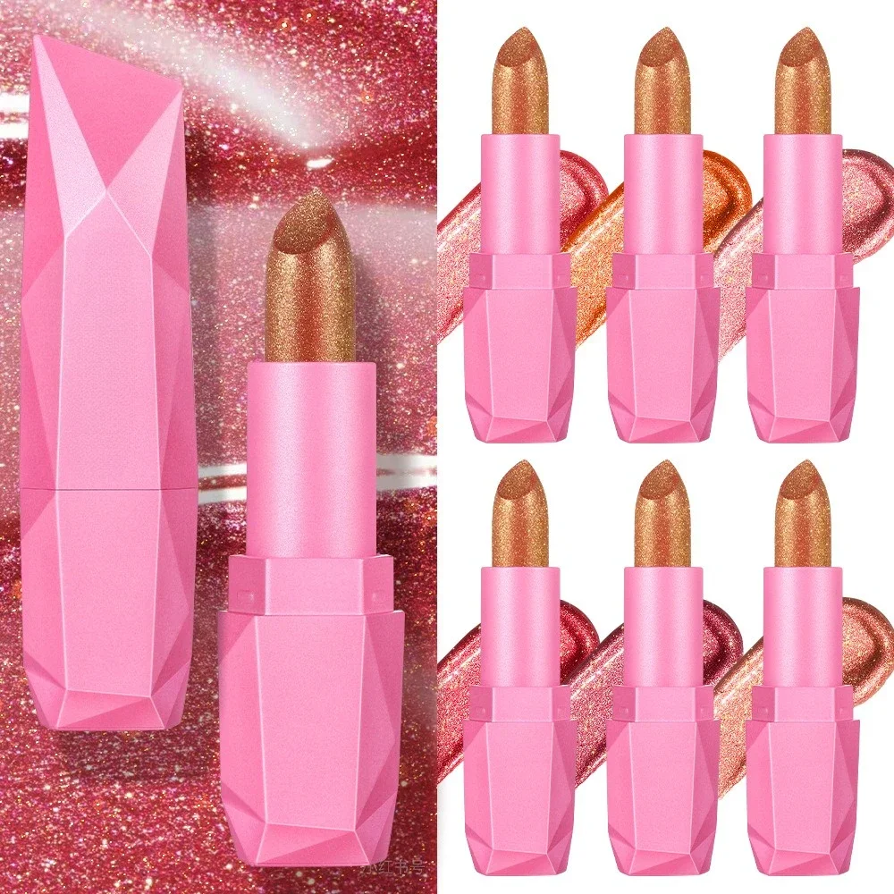 6 色グリッター口紅保湿レッドピンクスパークリングシャインリップカラー高着色リップティントメタリック仕上げリップメイク