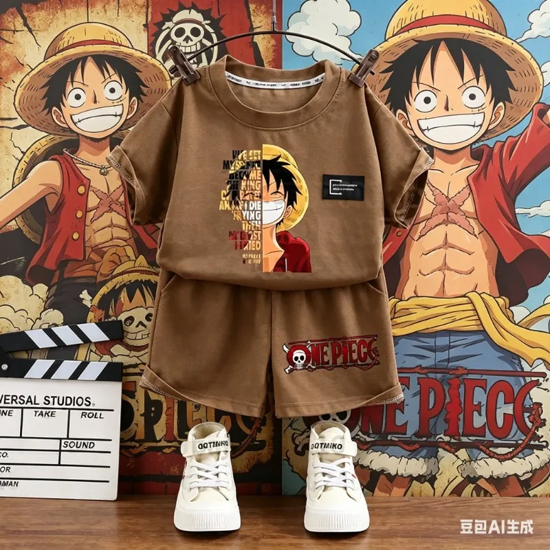 One Piece Kinder-Outfit Chopper Luffy Trainingsanzug Kinder Sommer Kurzarm Kleidungsset Anime Jungen Mädchen T-Shirt Shorts 2-teilig