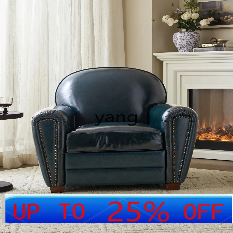 

LHH retro first-layer cowhide single sofa cafe leather sofa