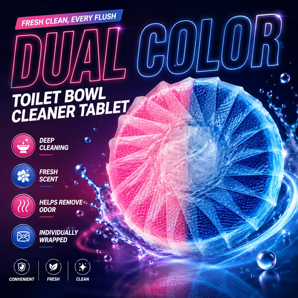 Rose Scent Toilet Bowl Cleaner Tablet Bathroom Deodorizer Flush Freshener Toilet Cleaning Block for Home Bathroom