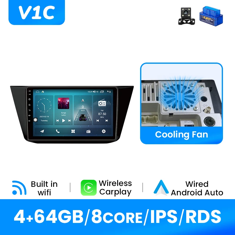 9 "Android 14 2DIN 8 Core Autoradio Voor VW Tiguan Mk2 5NA/BW 2016-2019 Draadloze Carplay & Android Auto 4G WiFi DSP 1280*720 P IPS