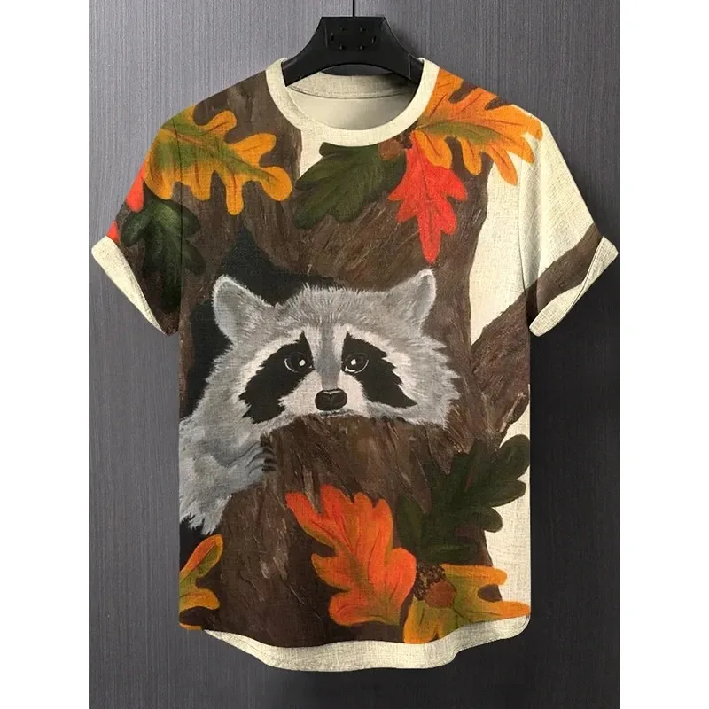 

Summer Fun Men's and Women's Fashion 3D Printed Raccoon T-shirt Personalized Casual Harajuku Crew Neck Short Sleeve Tops