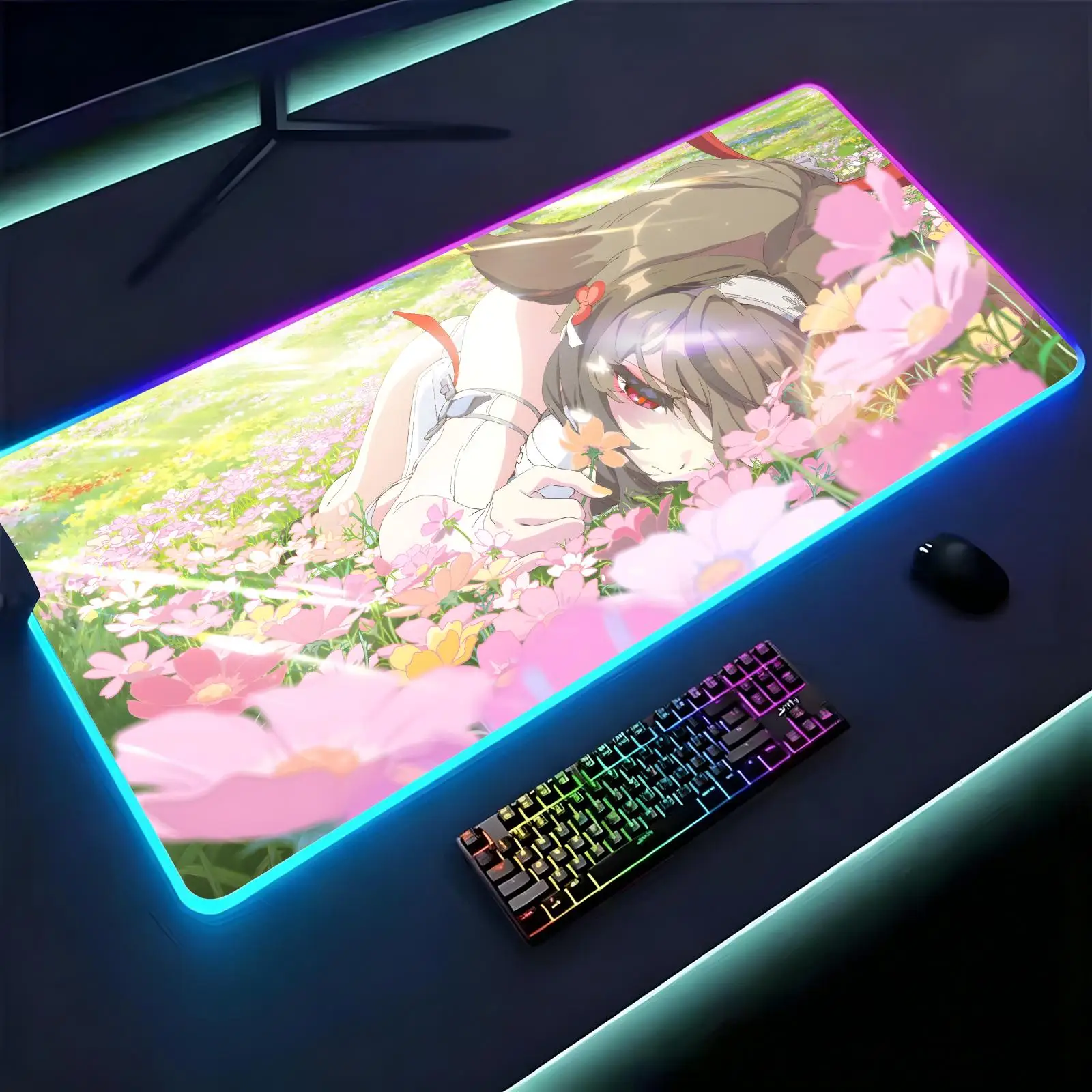 Zenless Zone Zero Ye Shunguang backlit esports gaming mouse pad, smooth soft cloth surface, LED luminous extended desk mat