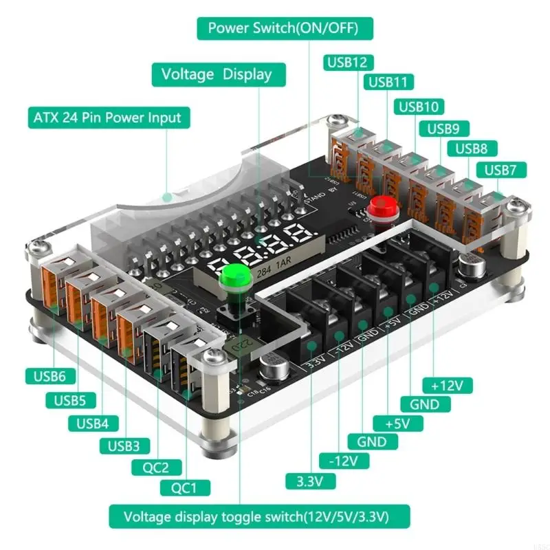 U55C 24P Power Board With 24Pin To 12x USB Outputs USB Expansion Adapter For Multiple USB Devices Connection