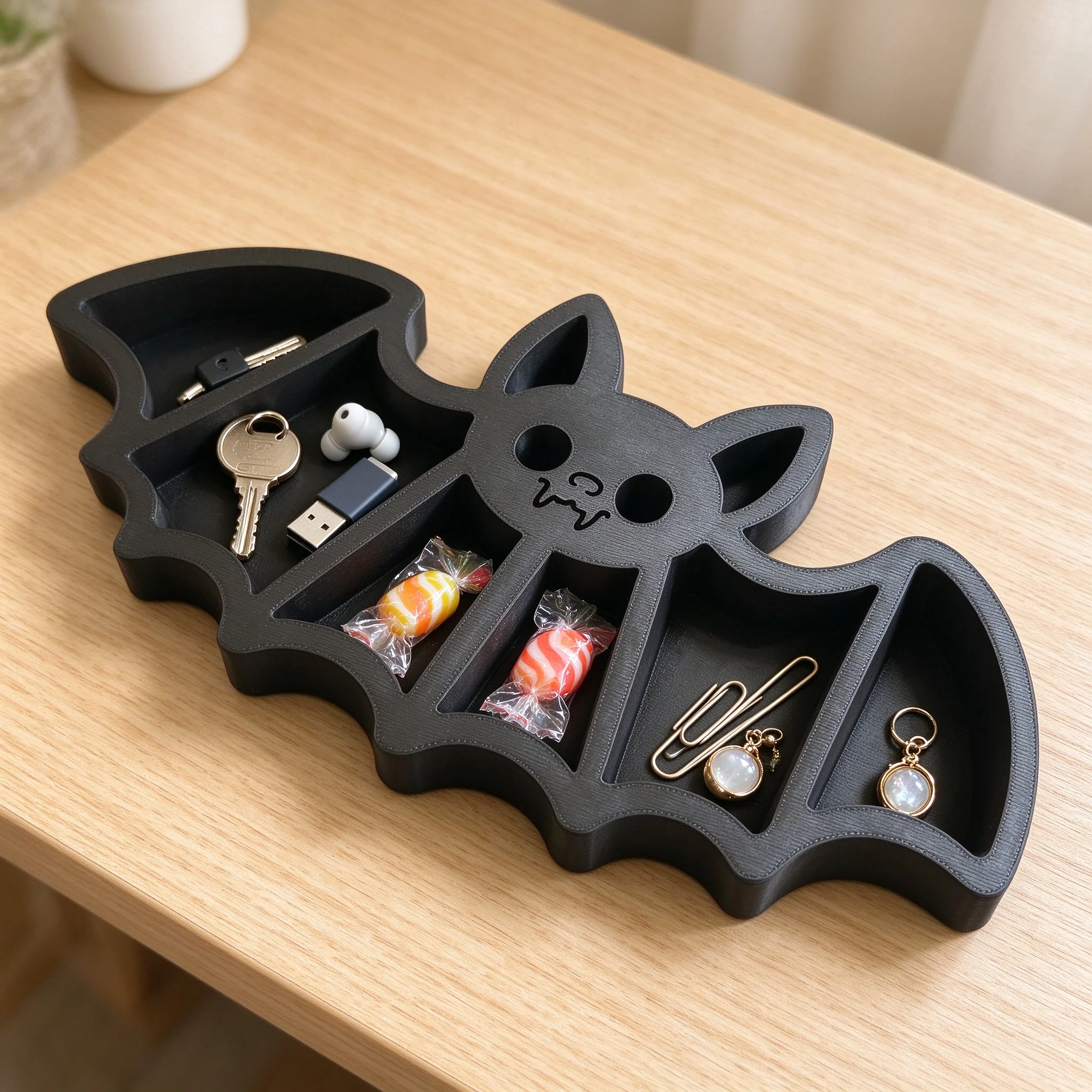 3D Printed Halloween Bat Divided Candy Tray, Cute Bat Snack Storage Plate for Party Decor