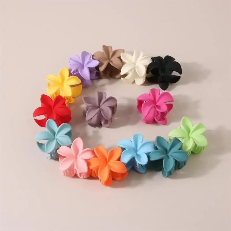 4CM Candy-colored Frangipani Solid-color Plastic Flower Small Clip Hollowed Out Simple Hair Clip Hair Accessories