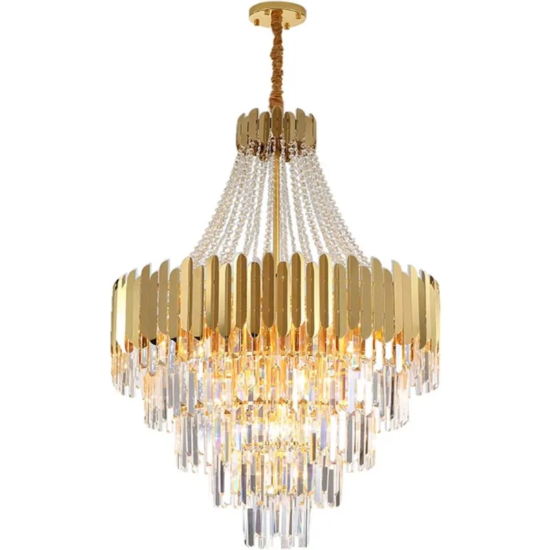 

MandosBor Luxurious Golden Ceiling Light Fixture Contemporary Golden Crystal Chandelier E14 Adjustable Height Chandelier Lamp