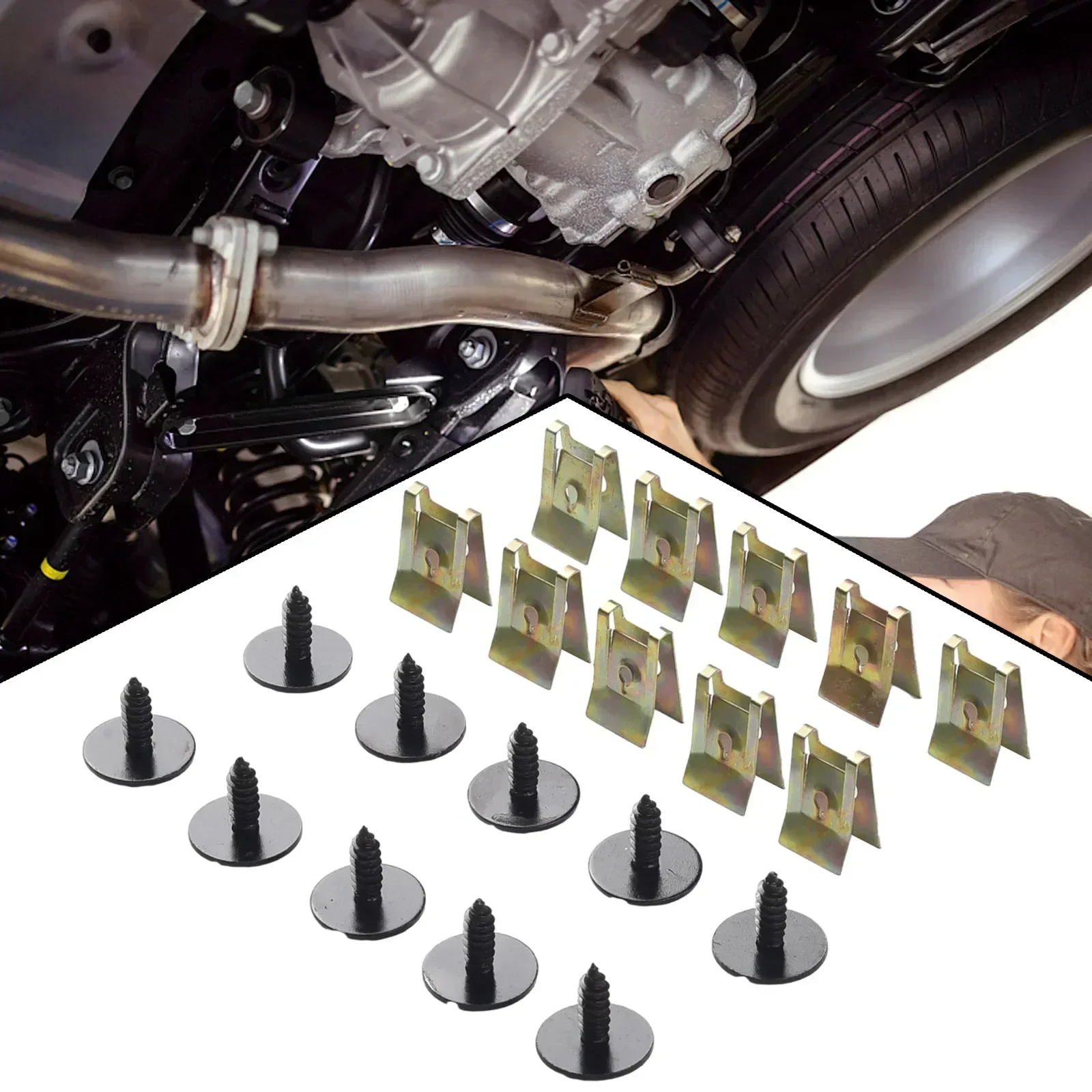 20pcs Car Self-Tapping Hex Head Sockets Bolts Washer Screw U-Nut Speed Fastener Clips Undertray Splash Guards Car Accessories