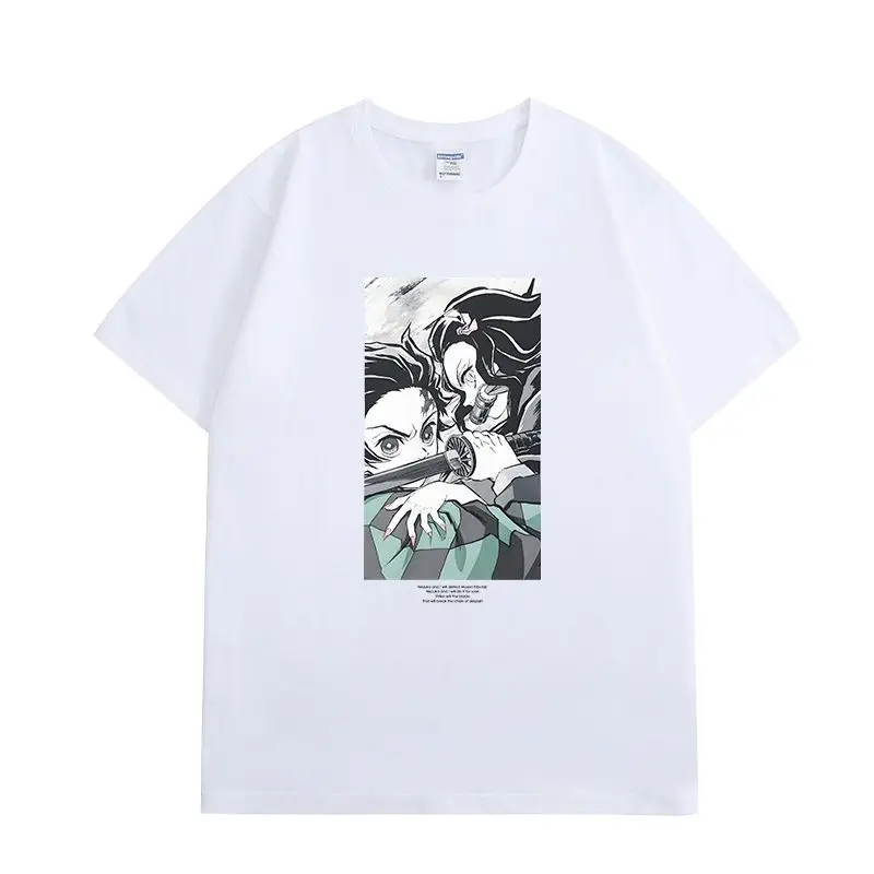 Kimetsu No Yaiba Movie Mugen Train T - Shirt 2025 Summer Men's Anime Streetwear Cotton Tee with Black and White Character