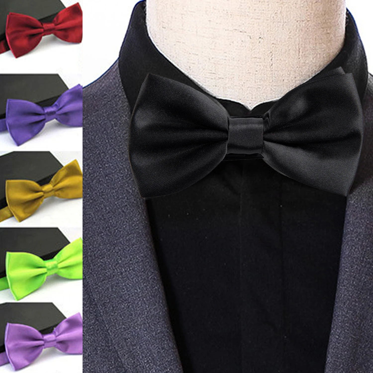 Bowtie Mens Tie Solid Color Fashion Bowties Banquet Wedding Black Gold Red Green Pink Blue White Classic Bow Ties For Men