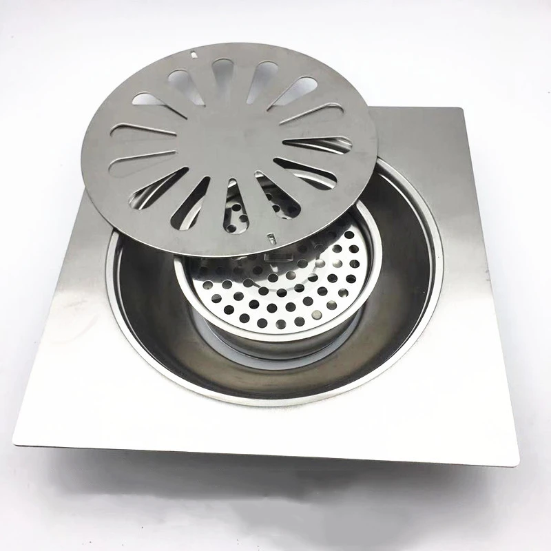 304 Stainless Steel Bathroom Shower Foor 20cm*20cm Square Shower Large Floor Drains Shower Drain Cover