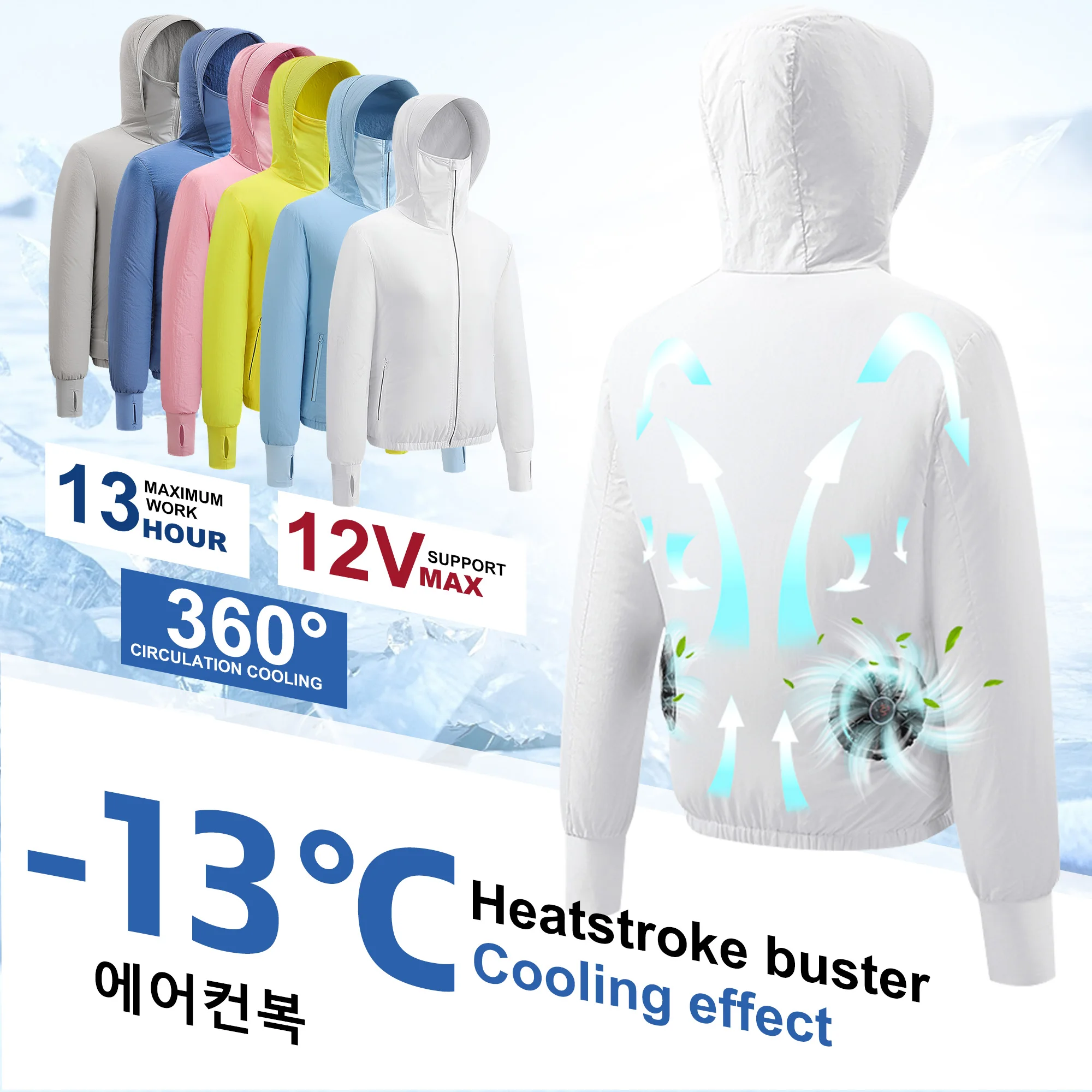 Electric fan jacket 3 speed control long sleeve Cooling jacket Quick dry cooling fan jacket Temperature Work Sunscreen clothing