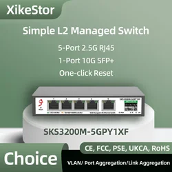 XikeStor 2.5 Simple L2 Managed Switch 5 Ports 2.5G RJ45 1 Port 10G SFP+ Hub Internet Splitter Support VLAN/ Port Aggregation