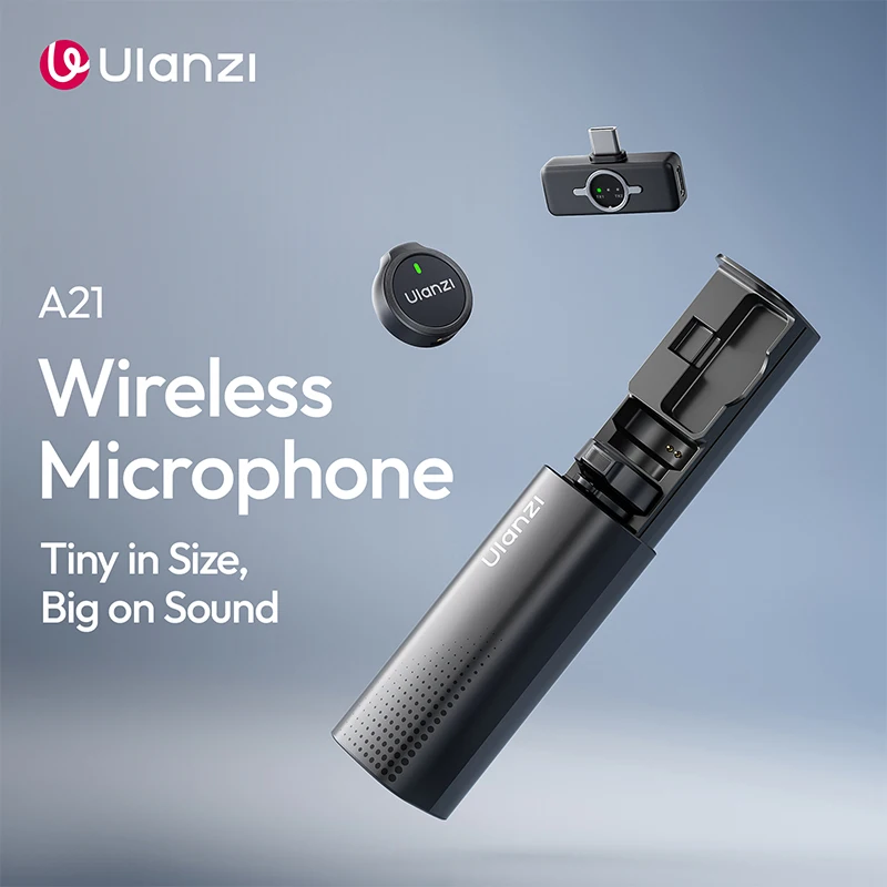 Ulanzi A21 Wireless Microphone 360° Sound Pickup 100m 2.4GHz 58dB for Smartphone Action Camera Studio Vlog Livestreaming Mic