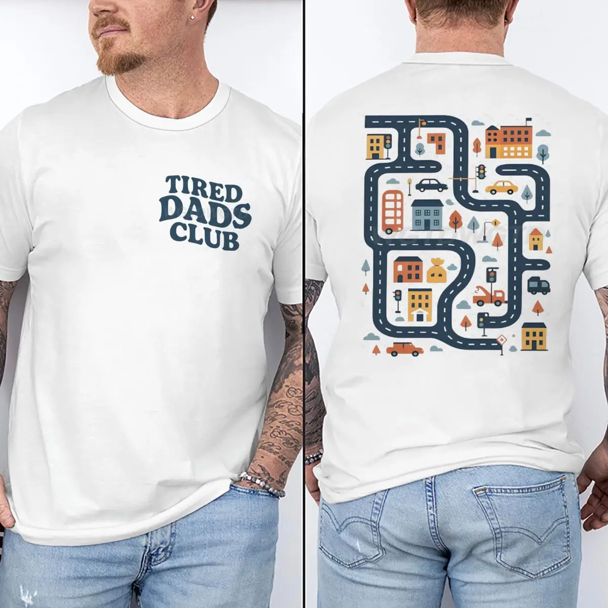 Funny Fathers Day Gift T-shirt Mens Daily Life Casual Wear Funny T Shirts Tired Dads Club Shirt Funny Road Car Printed TShirt