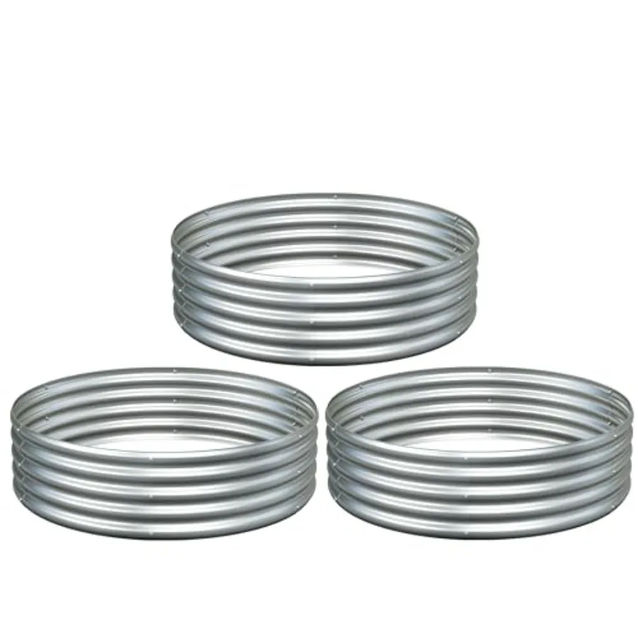 

Комплект из 3 оцинкованных приподнятых грядок 4x4x1 фут (1.2x1.2x0.3 м) для овощей и цветов, большие металлические круглые ящики-клумбы для сада на открытом воздухе