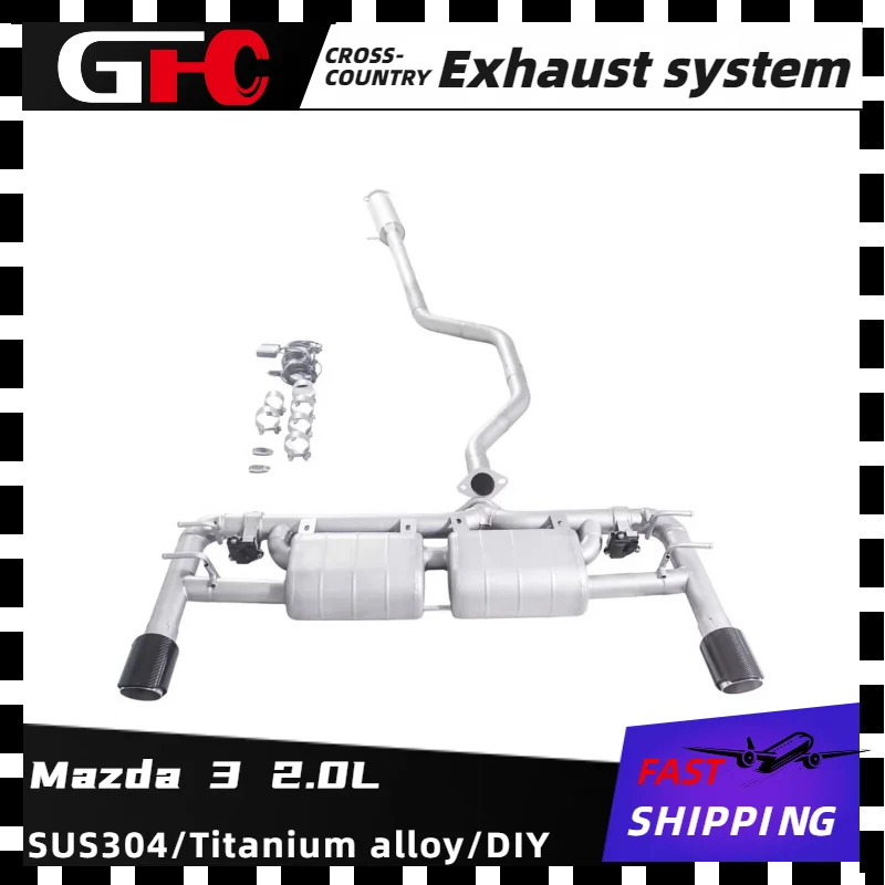 

GFC catback SUS304 high-performance exhaust system, with valve muffler and 2 tips. Suitable for the 2019 Mazda 3 2.0L
