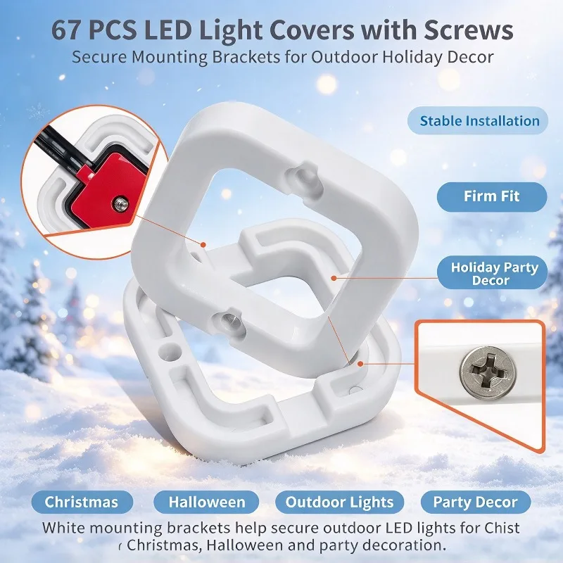 67PCS Protective Light Housing Covers with Screws for Govee H705A/B/C Outdoor Lights, Mounting Brackets for Holiday Decor