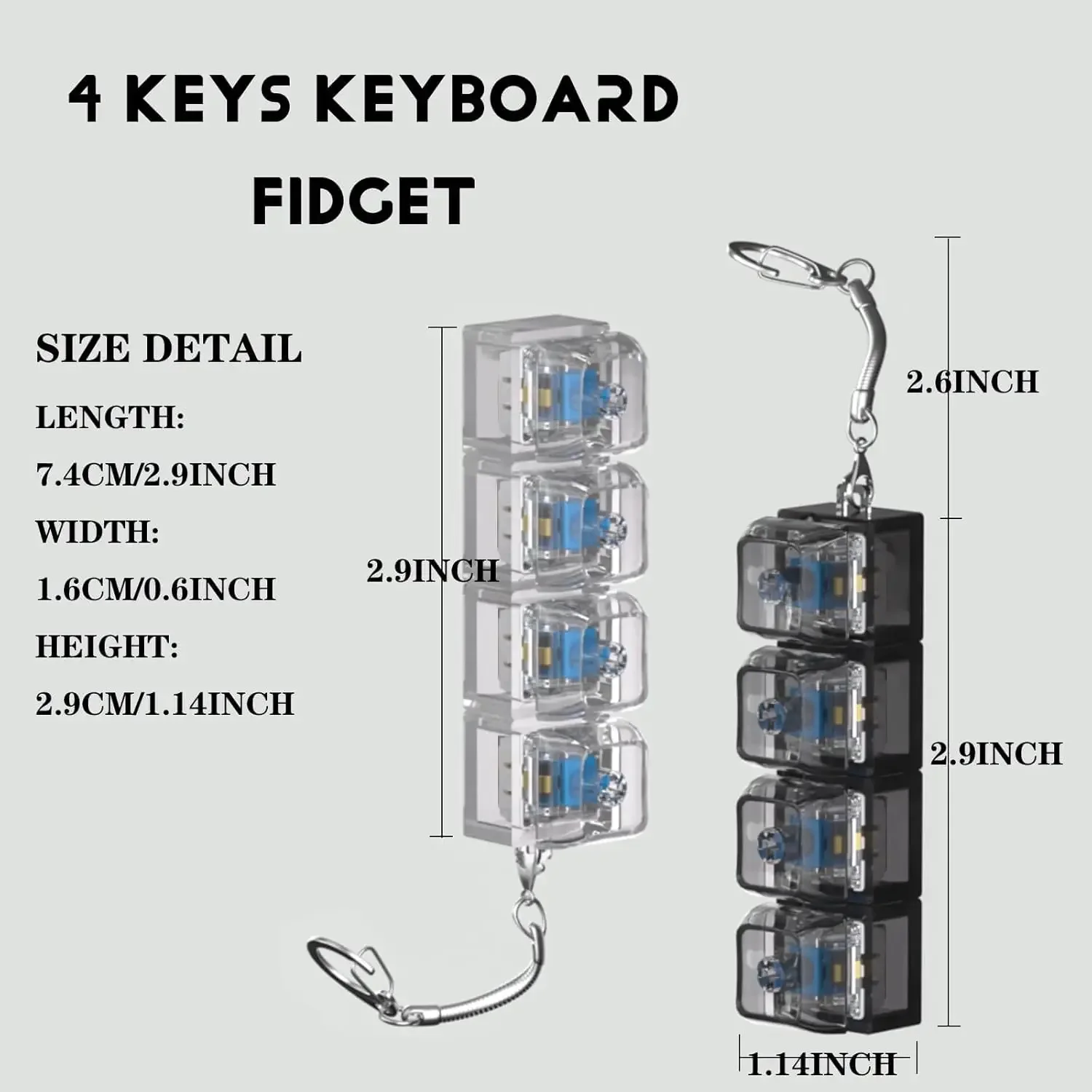 Button Keycap Fidget Keychain 4 Keys Keyboard Decompression Toys DIY Keyboard Key Chain Toys for Adult Gifts To Relief Pass Time