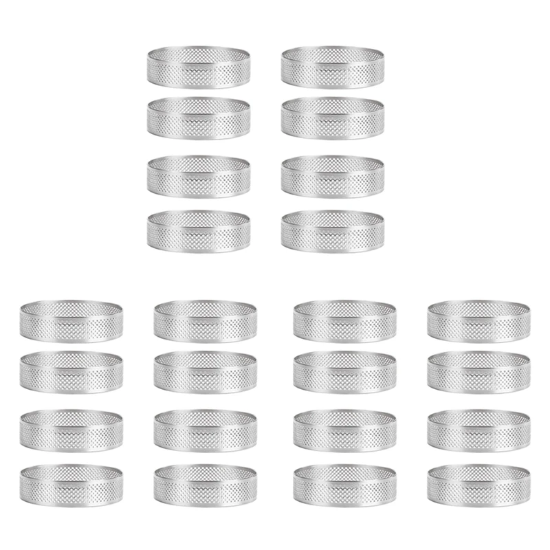 24Pc Stainless Steel Tart Ring, Heat-Resistant Perforated Cake Mousse Ring Round Double Rolled Tart Ring Metal Mold 10Cm