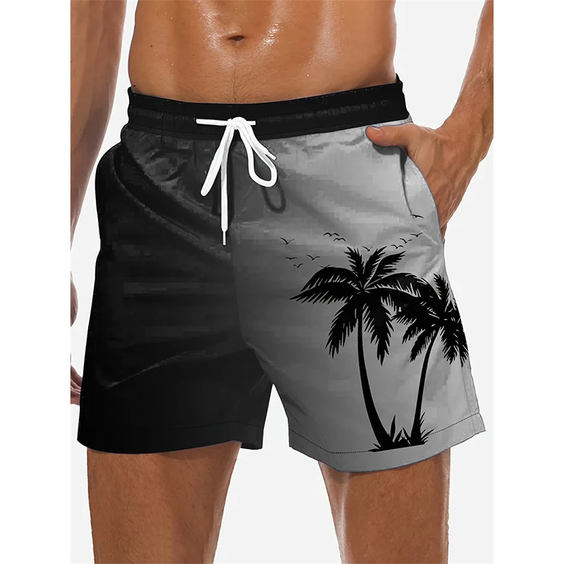 

Мужские шорты с градиентным принтом пальмы, красочный узор, стильные тропические растения, летние пляжные шорты для отдыха, большие размеры