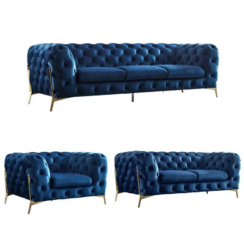 For Velvet Sofa Chesterfield Lounge Sofas set With Diamond Button In Living Room furniture