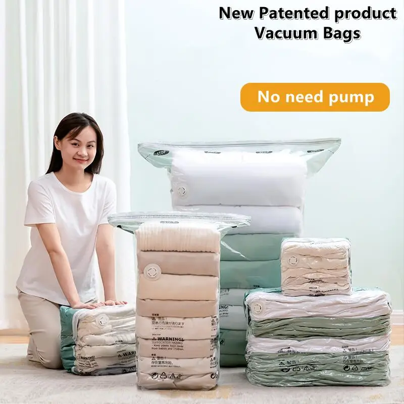 3-5PC No Need Pump Vacuum Bags Large Plastic Storage Bags for Storing Clothes blankets Compression Empty Bag Travel Accessories