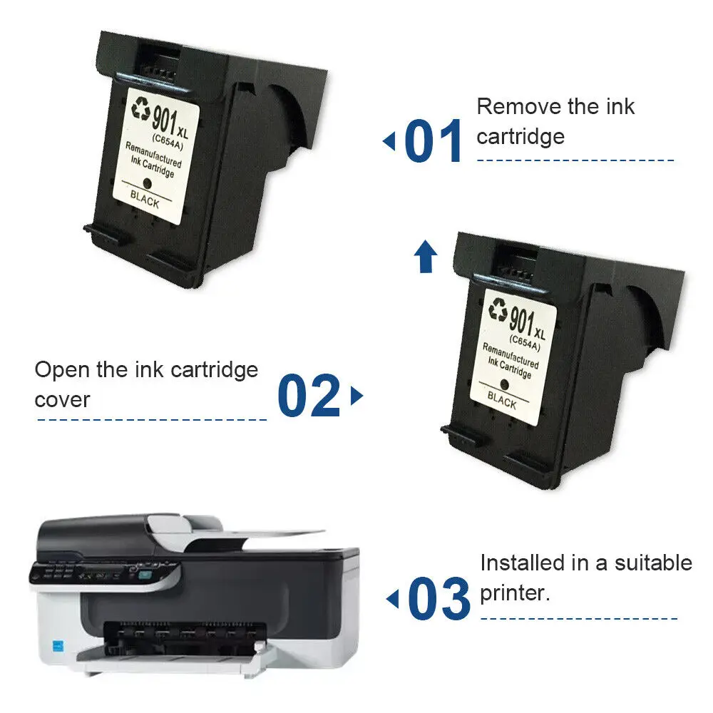 2PK For HP 901 XL Black & Clr Ink Cartridge For Officejet J4500 4524 4624 4640