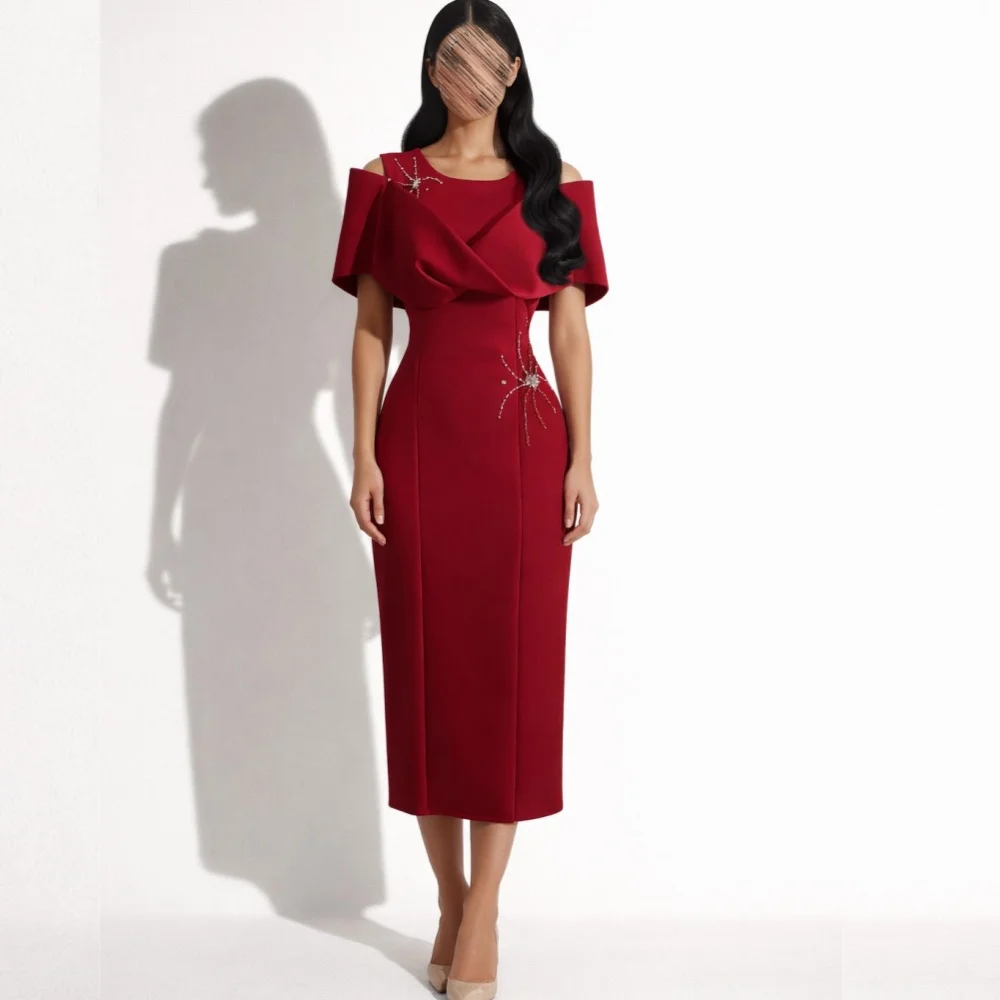 

Индивидуальное вечернее платье с блестками и стразами, прямое миди-платье с круглым вырезом, элегантное праздничное платье на заказ для торжественных мероприятий