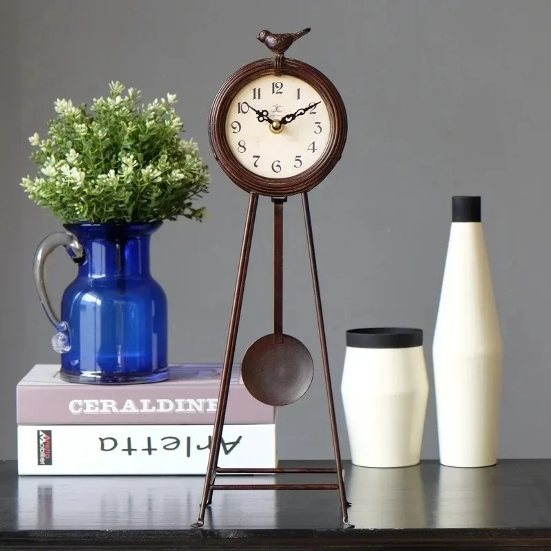 Bird Shape Table Clock Retro Pendulum Desk Clocks Silent Living Room Decoration Tabletop Watch Luxury Bedroom Desktop Watches
